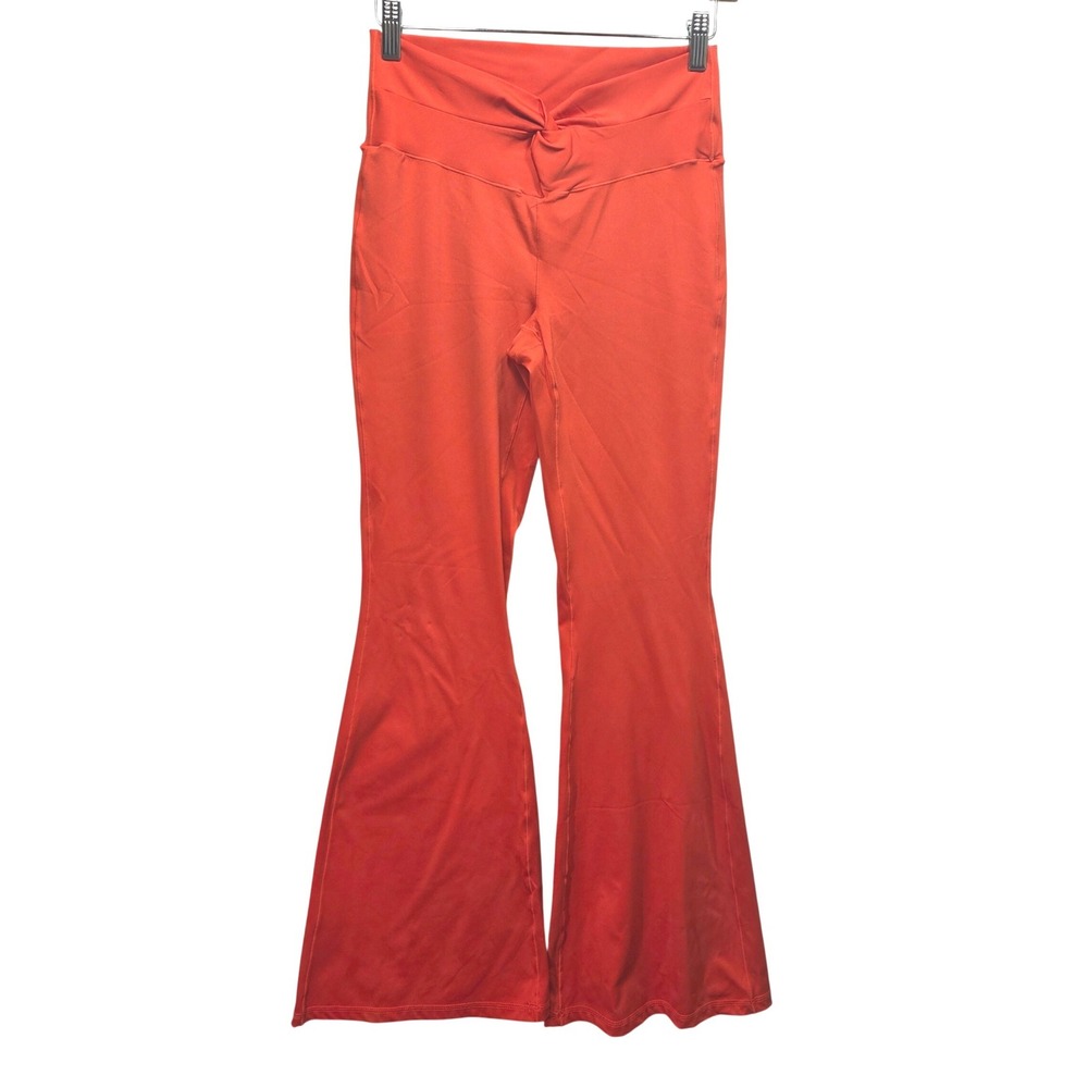 Happily Grey Womens‎ Orange Crossover Twist Front High Waist Flare Leggings M